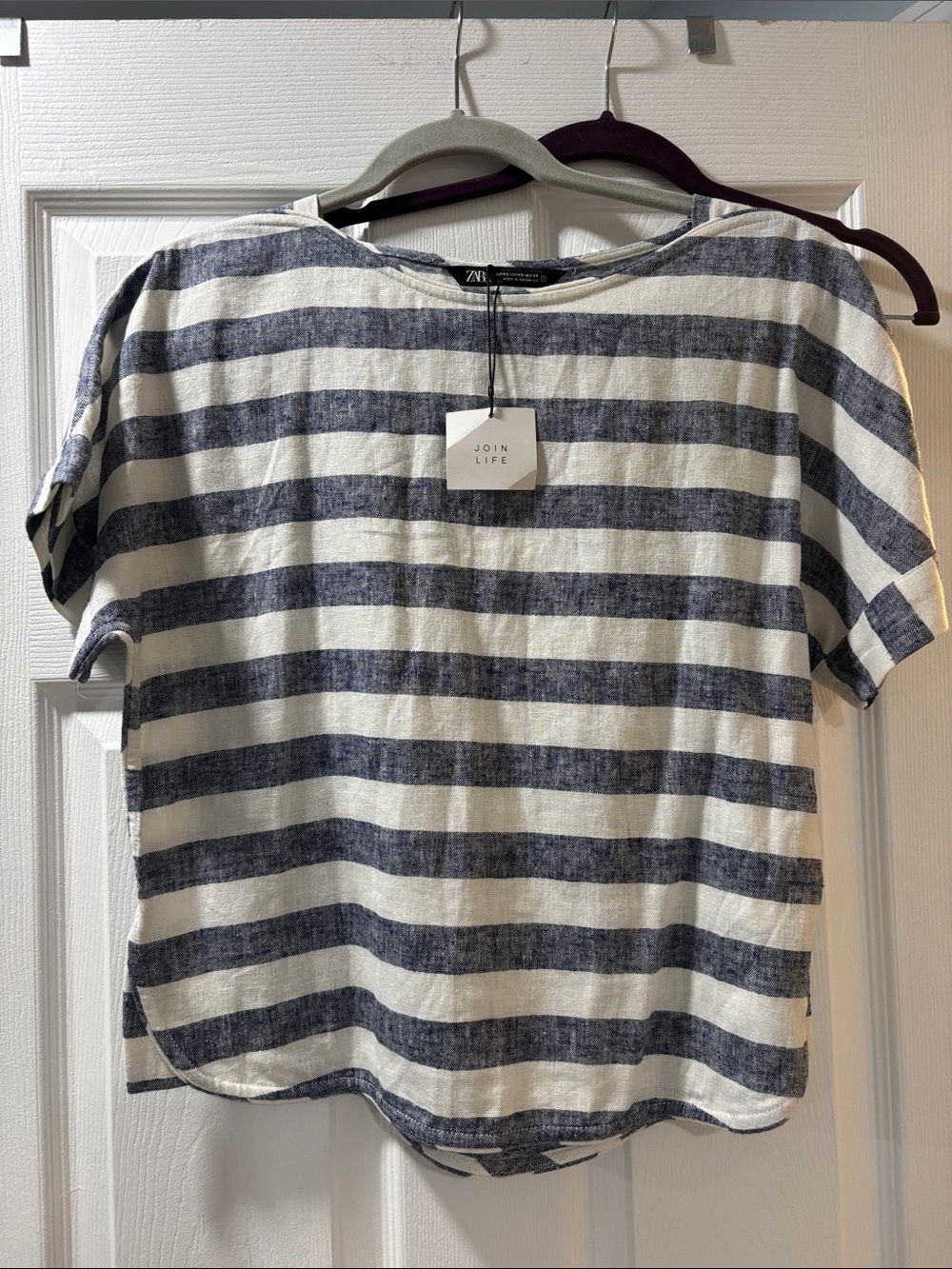Zara Join Life Navy and White Striped Short Sleeve Tee